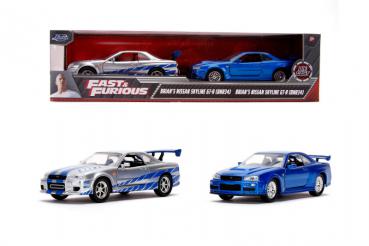 Jada 253204004 - Fast & Furious Twin Pack -  Brian's Nissan Skyline GT-R silber/Brian's Nissan Skyline GT-R blau 1:32