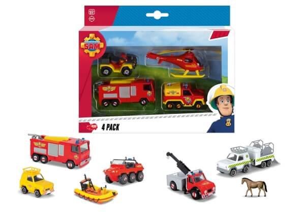 Dickie 203099630 - Feuerwehrmann Sam Fahrzeuge 4er Pack, 3fach sortiert